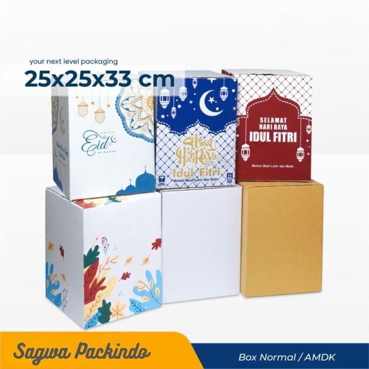 

( 5 pcs ) Kardus Box Sembako Lebaran Kotak Dus Parcel Kecil Packaging Hampers Idul Fitri EID Mubarak 25x25x33 cm