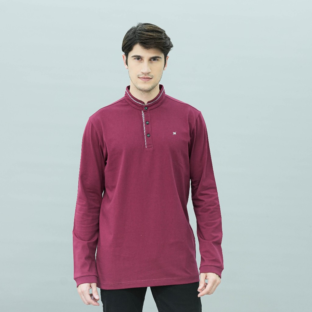 Johnwin - Kaos Henley - Kaos Lengan Panjang - Maroon - Kerah Shanghai - APS.630.M457E.43.C-L/S