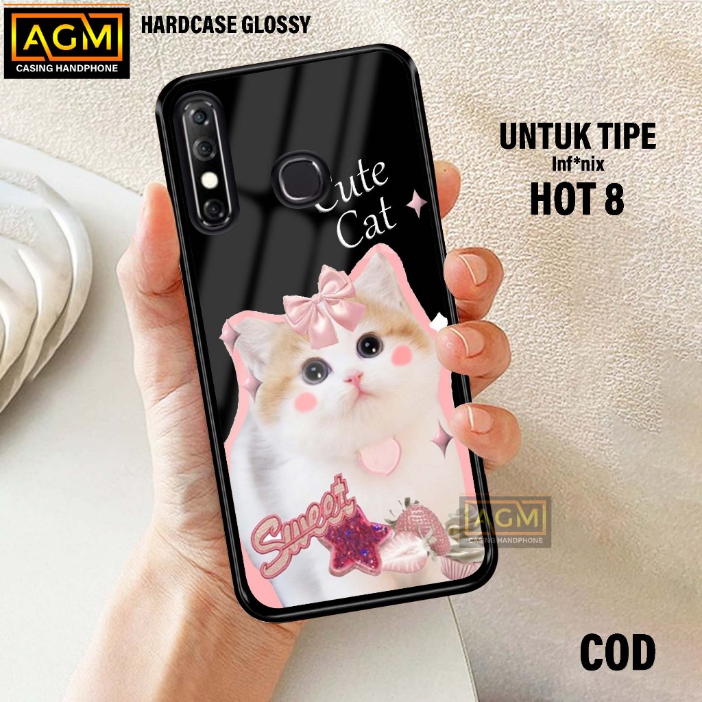 Case Infinix Hot 8 - New Case Glossy casing Hp Infinix Hot 8 [Motif CUTE CAT] - AGM Case softcase gl