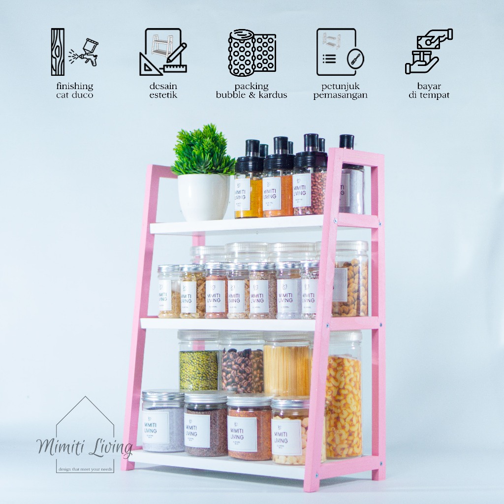 BESAR RAK BUMBU DAPUR SERBAGUNA 3 SUSUN JUMBO/RAK KOSMETIK/RAK PAWON /RAK KAYU MULTIFUNGSI