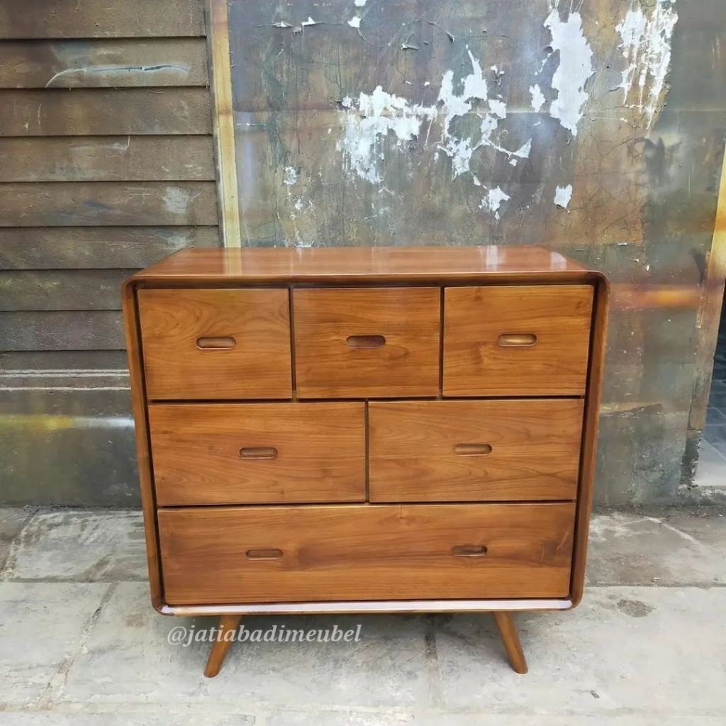 Meja Nakas Buffet Laci Susun Minimalis Kayu Jati, Meja Lemari Laci Retro Jati