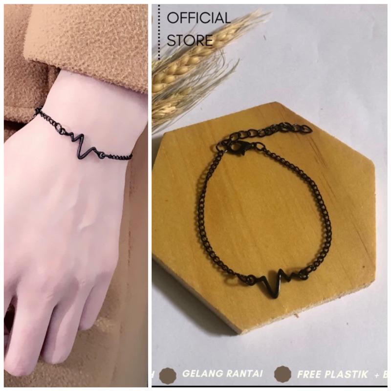 Gelang rantai hitam electrocardiograf / gelang detak jantung viral / gelang wanita viral