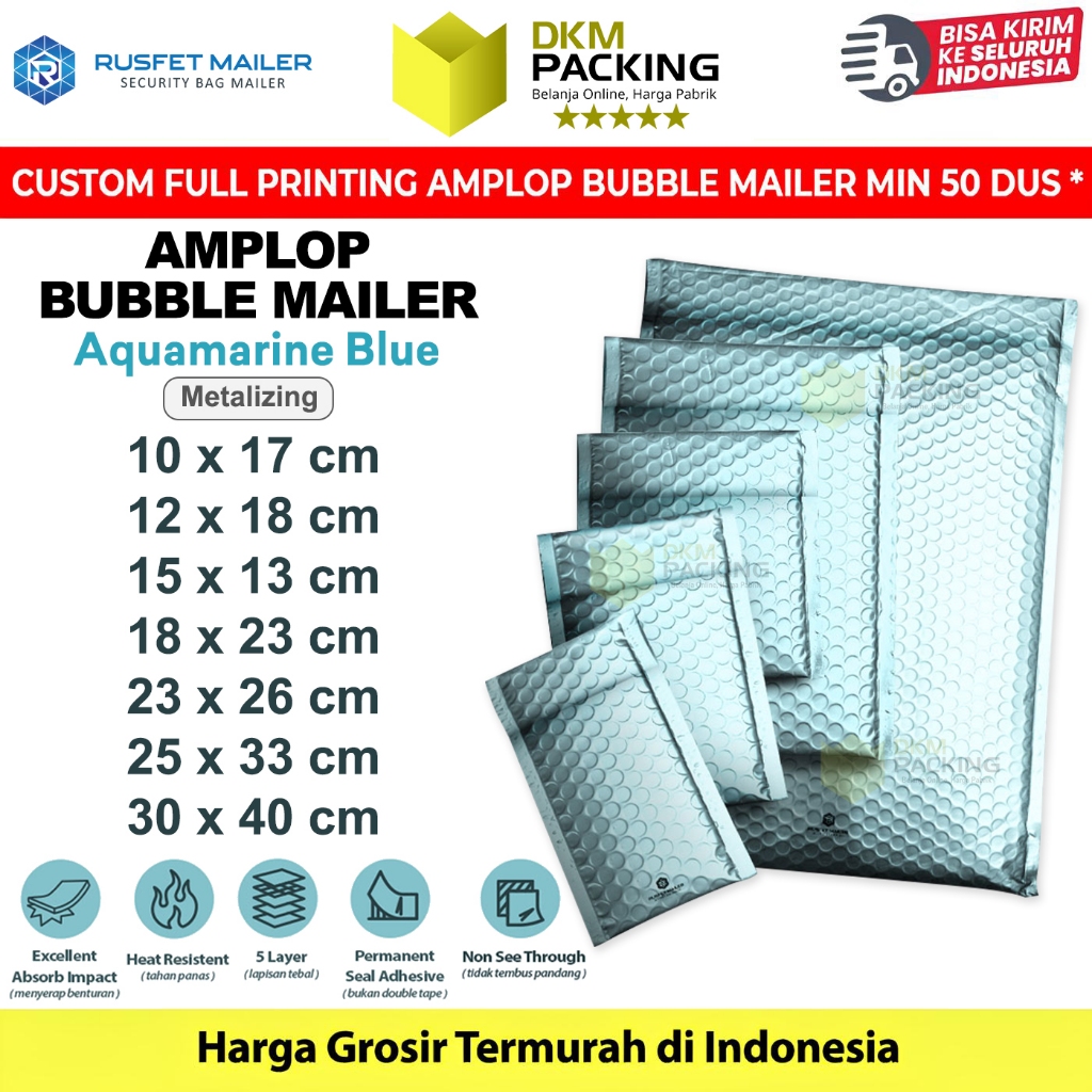 Amplop Bubble Wrap Envelope Bag AQUAMARINE BLUE Security Mailer RUSFET