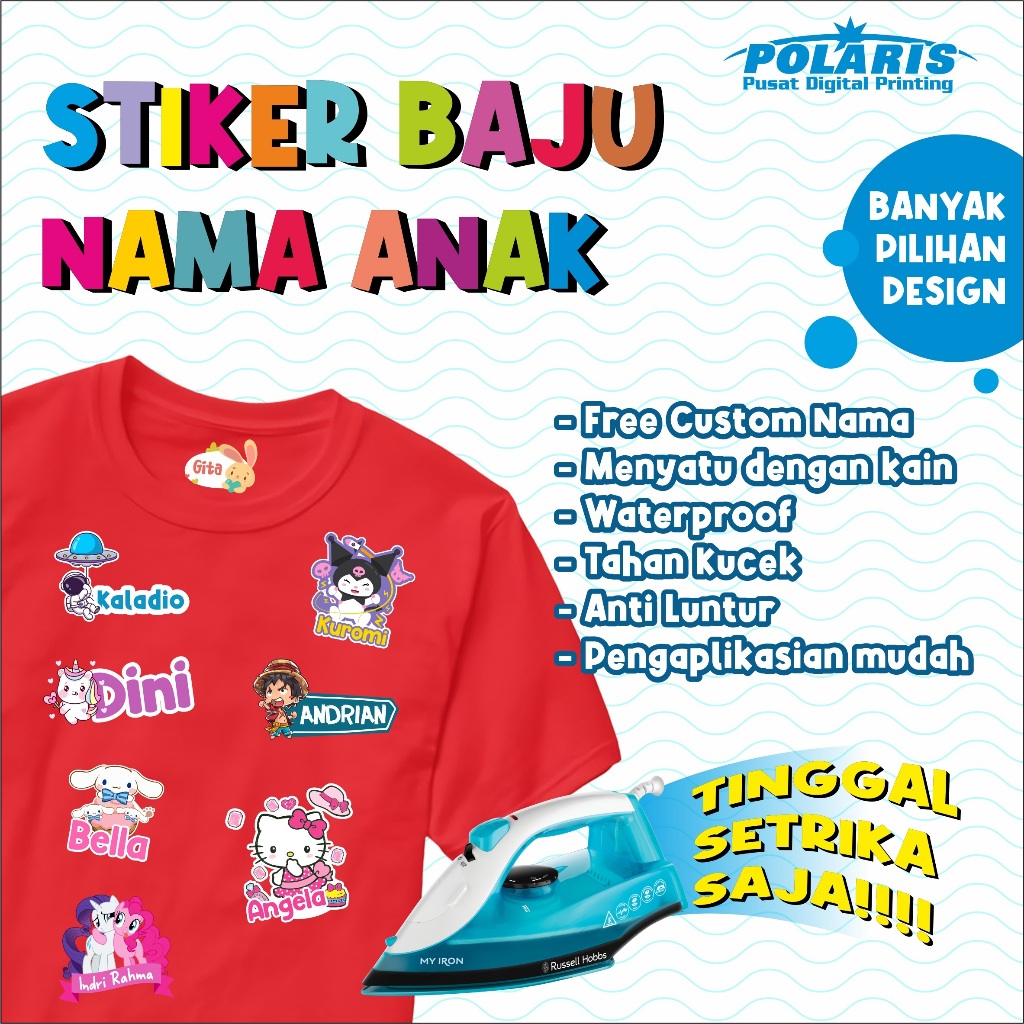 

Stiker Sablon Nama Anak / Sablon Setrika Nama Anak / Stiker Kain Nama Baju / Label Nama Kaos Karakter Part 02