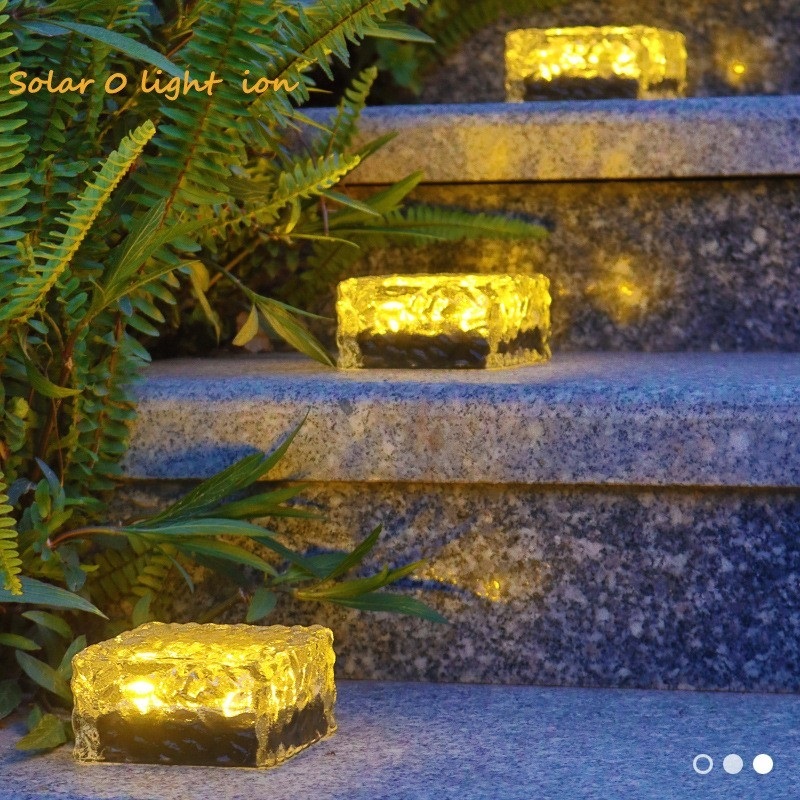 Solar LED Ice Brick Lamp Ice Square Cube Glass Light Solar-Powered Intelligent Light Waterproof Ice 