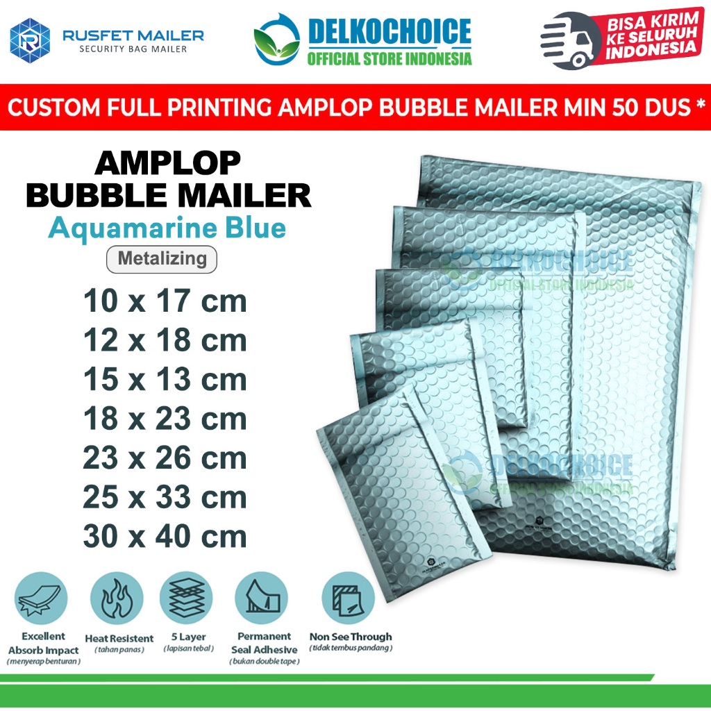 Amplop Bubble Wrap Envelope Bag AQUAMARINE BLUE Security Mailer RUSFET