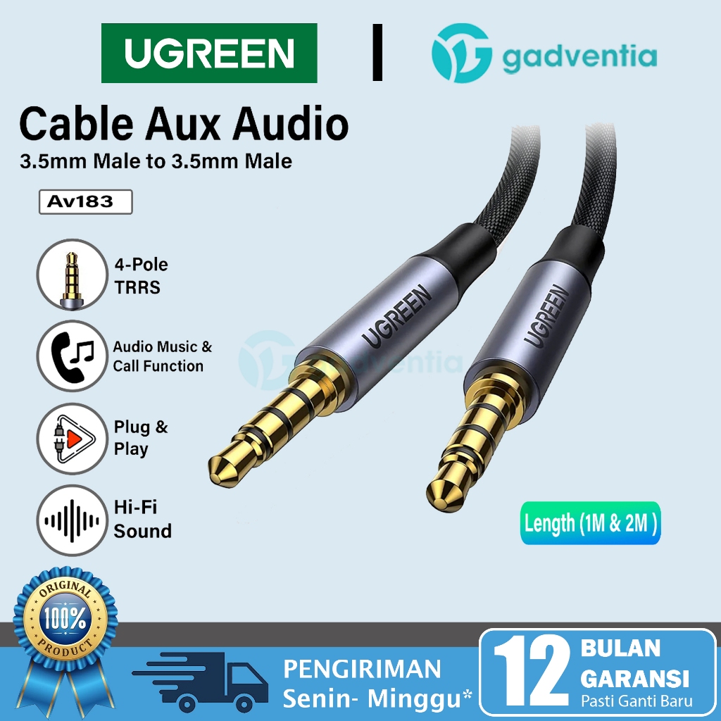 UGREEN Kabel Jack Aux 3.5mm Audio Stereo Cable Headphone Speaker Komputer Laptop Android iPhone