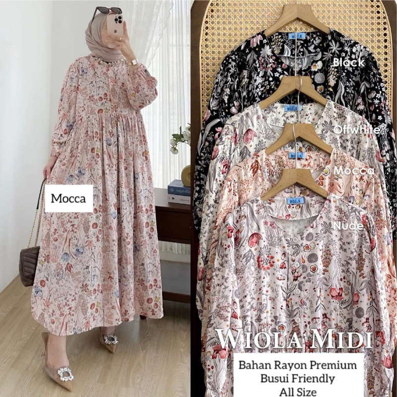 MIDI DRESS WANITA RAYON  / GAMIS RAYON ADEM BUMIL BUSUI FRIENDLY JUMBO-Wiola Mocca