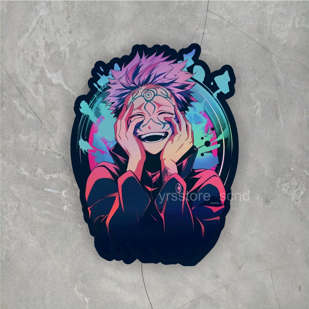 Stiker Anime Hologram Sukuna Ukuran +- 7 cm sticker case hp laptop dll