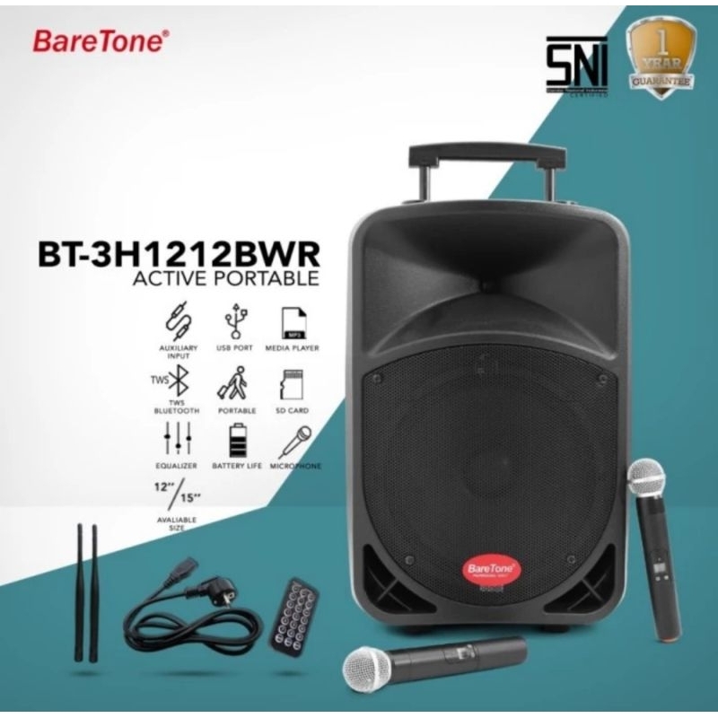 SPEAKER PORTABLE BARETONE BT-3H1212BWR BLUETOOTH SPEAKER 12 INCH ORIGINAL 12BWR 12 BWR