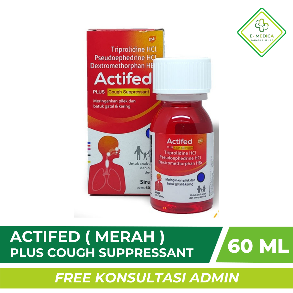Actifed Merah 60 ml - Actifed Plus Cough Suppressant - Mengatasi Pilek dan Batuk Kering