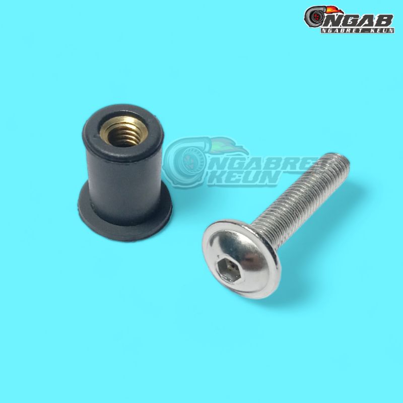 SEPASANG BAUT STAINLESS DAN MUR KARET VISOR WINDSHIELD AEROX 155 PCX XRIDE R15 VIXION NVA NVL R25 BY