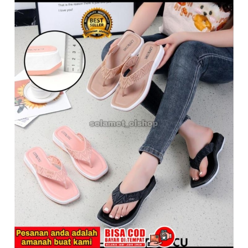 SANDAL JEPIT WEDGES KARET IMPORT WANITA LANDCOME