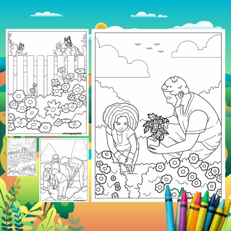 

Lembar Sketsa Berkebun/ Mainan Edukasi Lembar Mewarnai Mengasah Kreativitas Tema Tanaman Dan Berkebun