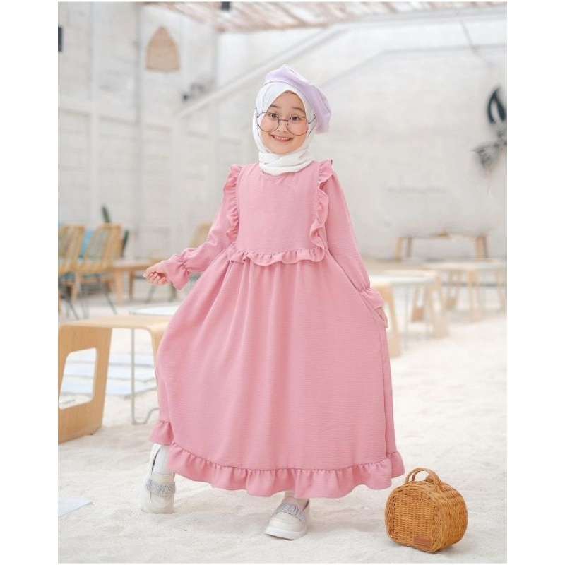 Gamis anak perempuan Naura/gamis anak aiflow/gamis anak usia tanggung/gamis putih/gamis manasik