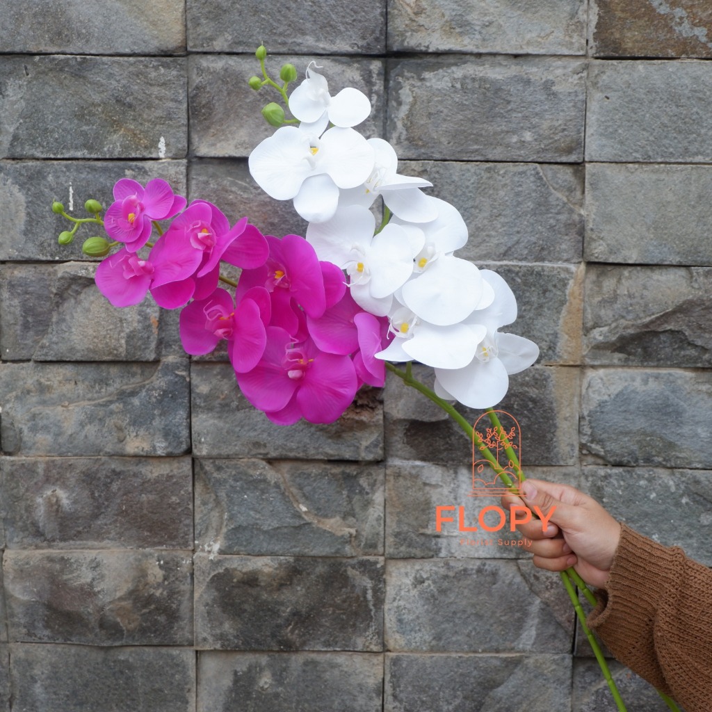 FLOPY [ 1 Tangkai 7 Bunga ] Anggrek Bulan X7 Latex/Artificial Anggrek/Anggrek Plastik