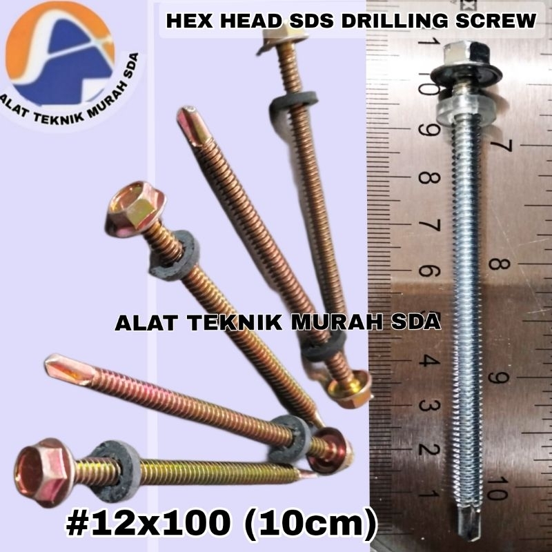 Baut Drilling Skrup Roofing Galvalum Sekrup Baja Ringan 12x100 (10cm)