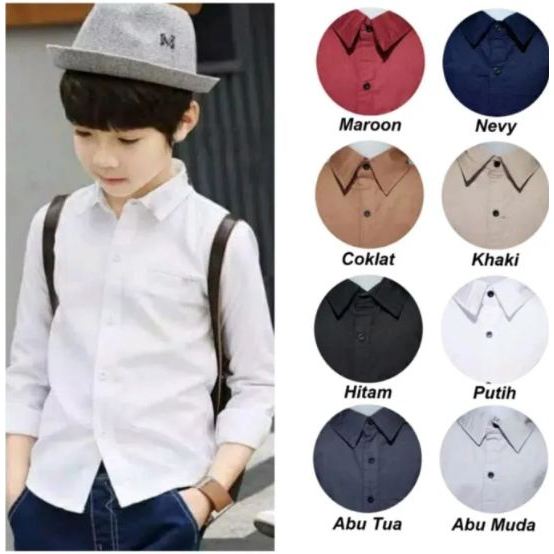 Baju Anak Laki Laki Usia 5-12 Tahun Kemeja Anak Lengan Panjang Casual Distro Import Kemeja Polos Ana