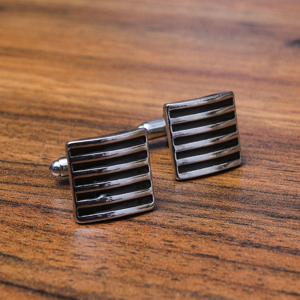 Cufflinks Manset French Cuff Shirt Black Vertical Lines Cufflinks