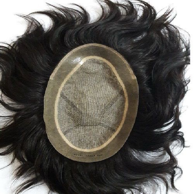 hair toupee pria bahan PU skin round Human hair