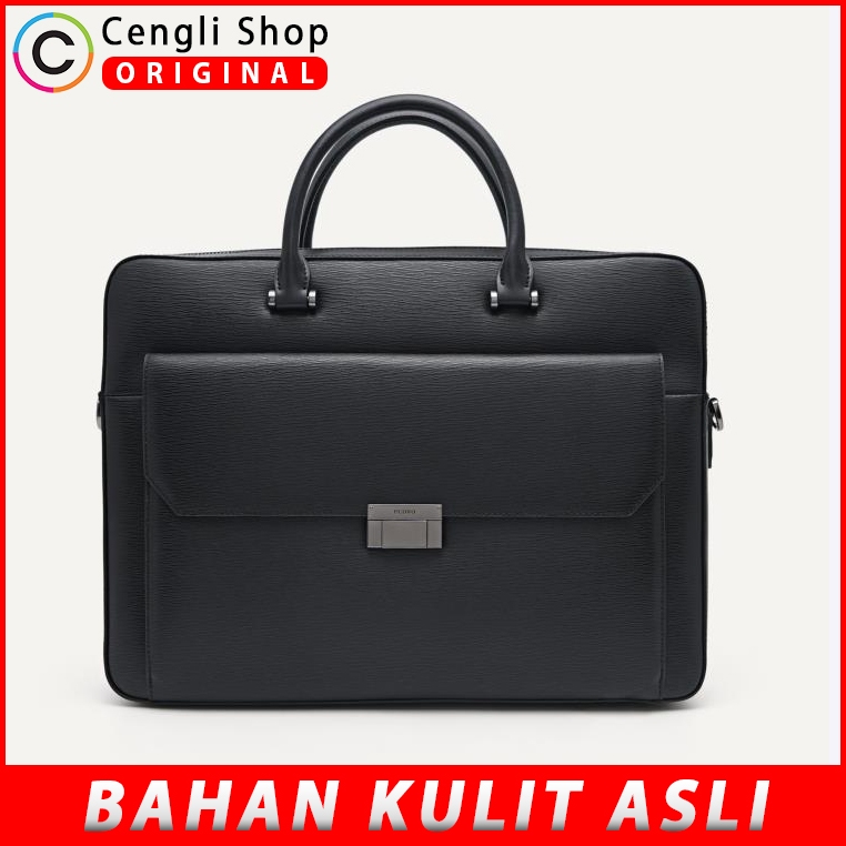 TAS KERJA KANTOR PRIA PEDRO BRIEFCASE ORIGINAL KULIT ASLI ORI BRANDED HITAM