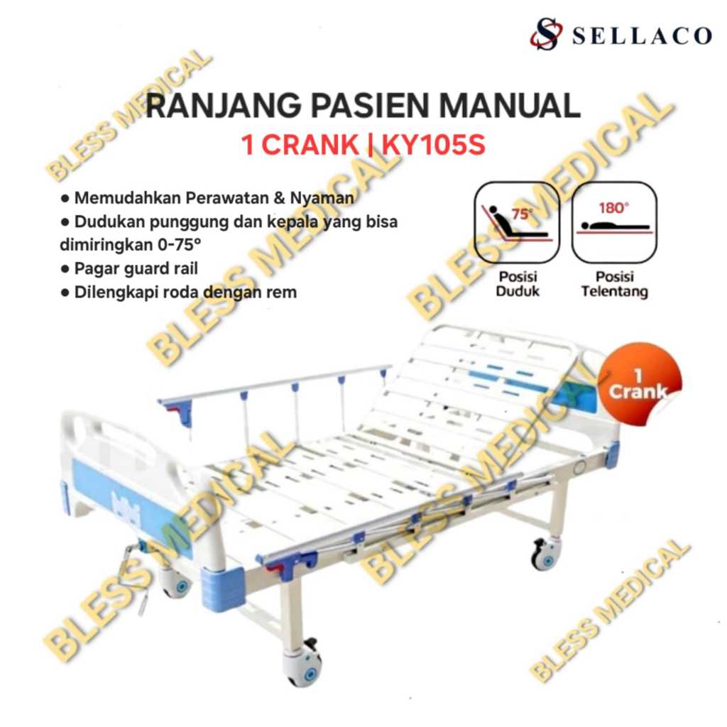 SELLA Hospital Bed Pasien Manual 1 / 2 Crank | Ranjang Rumah Sakit