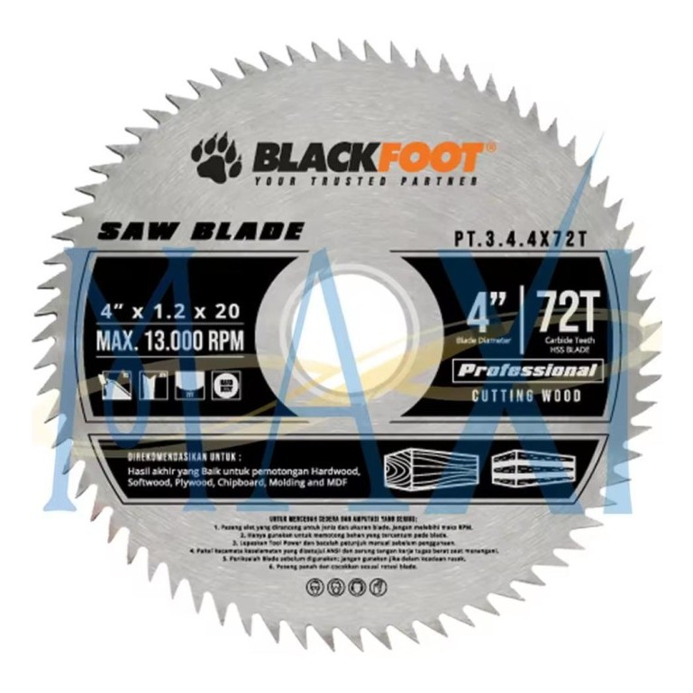 Saw Blade / Circular Saw Blade BLACKFOOT 4 inch X 72 T - WOOD CUTTER