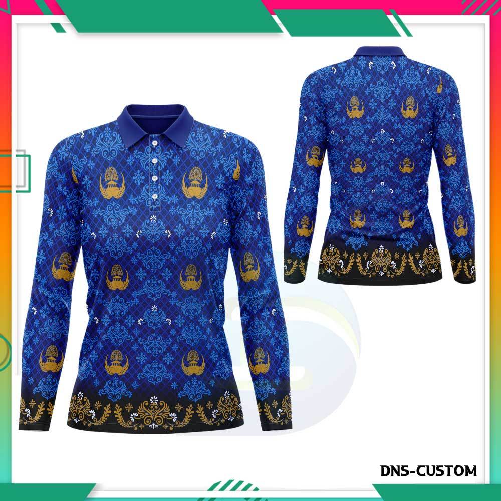 Baju KOPRI Kerah Biru Pria dan Wanita Terbaru Seragam Batik KOPRI wanita /Kaos Polo Shirt Batik KOPR