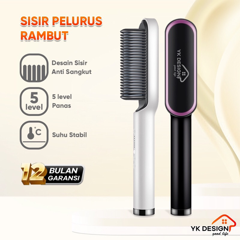 YK DESIGN Catokan Rambut 2 In 1 / Catokan Sisir Pelurus Rambut Hair Straightener Curler YK-1621
