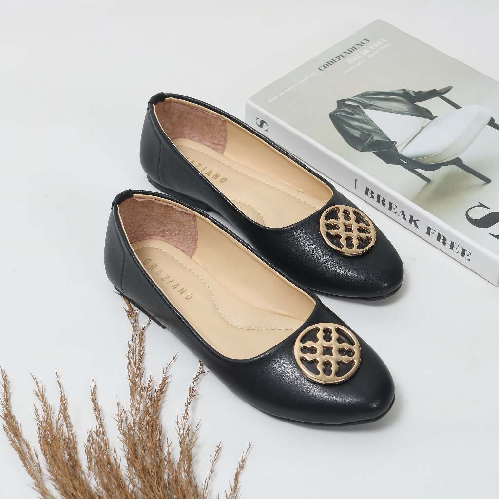 Graziano - Sepatu Wanita Flat Shoes Balet Hitam Kekinian