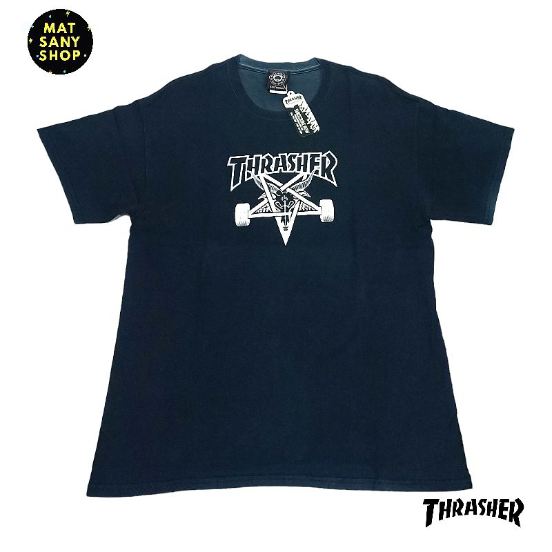 Kaos T-shirt Tees Vintage Thrasher Thraser Thrasher  Baphomet 666 Skategoat Hitam
