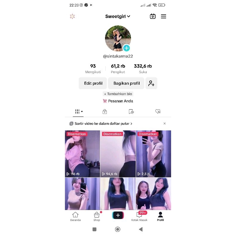 Akun tiktok 60k followers full indo