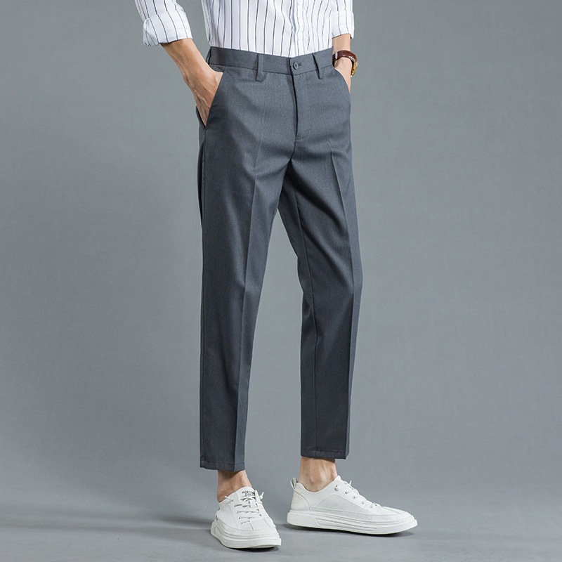 Babadjoe.id - Celana Ankle Pants Grey Pria Formal Slimfit bahan Semi Wool Premium