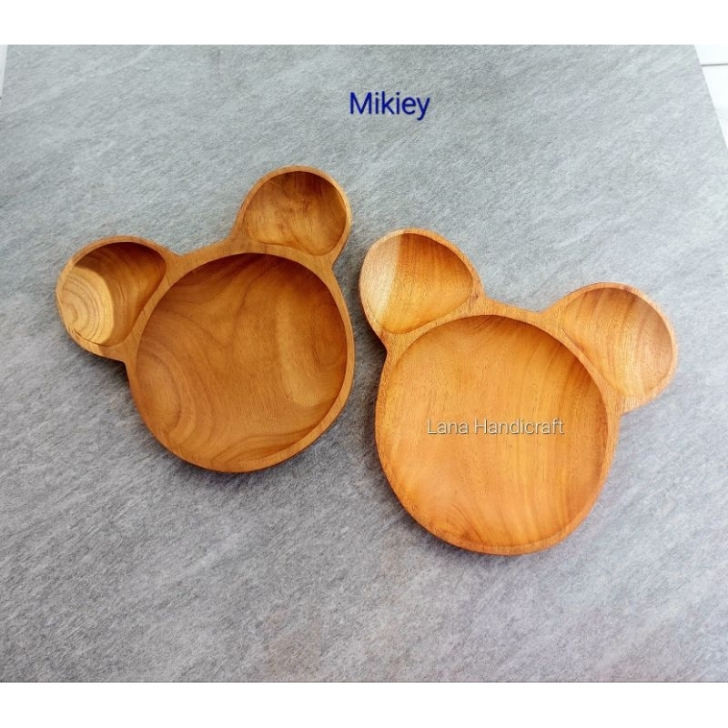 piring kayu/piring makan anak/piring karakter mickey kayu jati dan mahoni