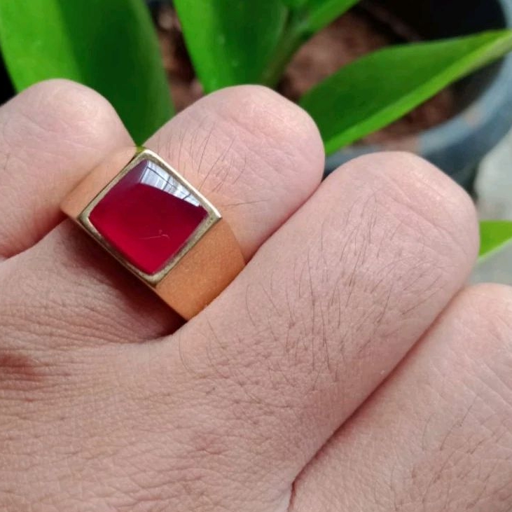 Cincin batu  akik red Baron kotak   minimalis