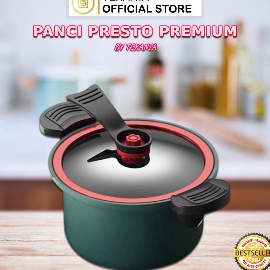 PRESTO IJO TEXANIA Panci Presto Teflon Pressure Cooker Pot Hijau Totipotent 35 Liter Melunakan Dagin