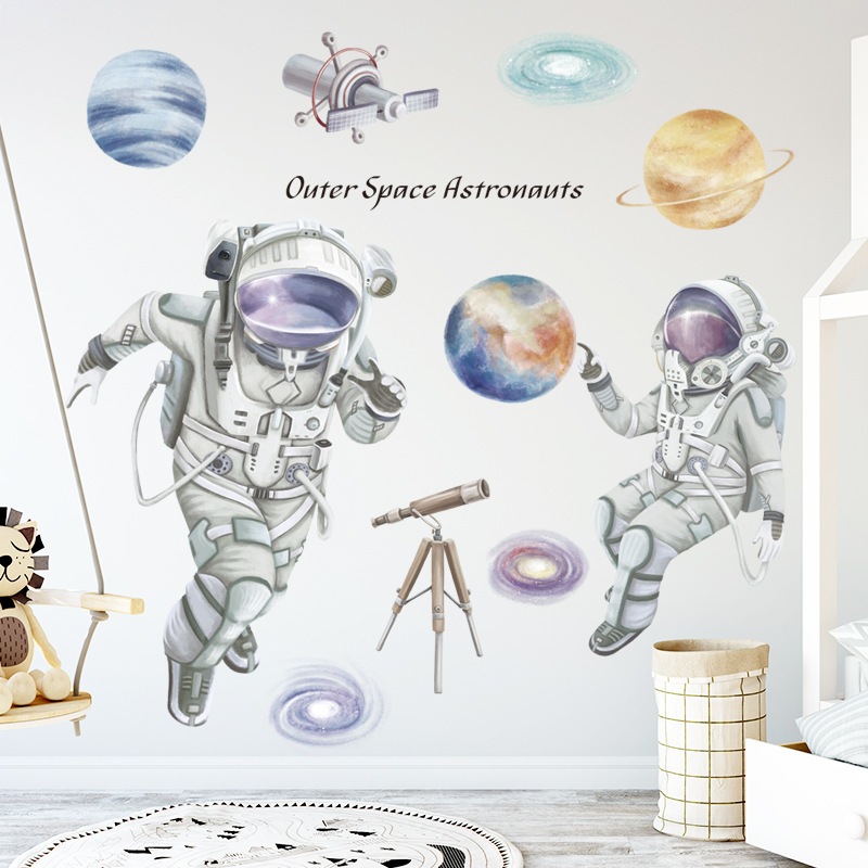 Reliza Wall Sticker Walpaper Kamar Outer Space Astronot Planet Luar Angkasa Bintang Bulan Sabit Deko