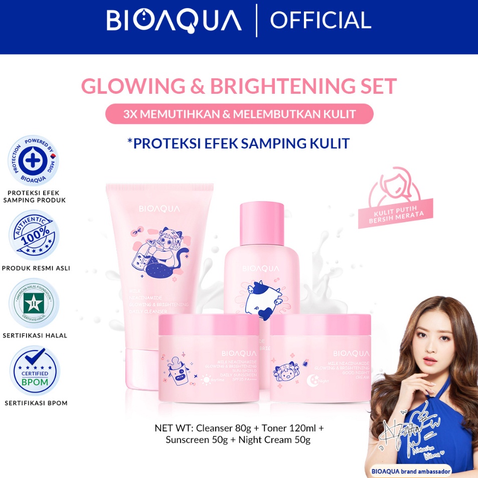 Murah Berkualitas  BIOAQUA Niacinamide Glowing  Brightening  Tea Tree Oligopeptide Acne Set isi 4 Wi