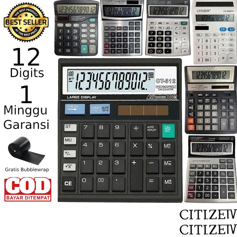 

Kualitas Premium Kalkulator CITIZEN 12 Digit Calculator Check Dual Two 2 Power 94