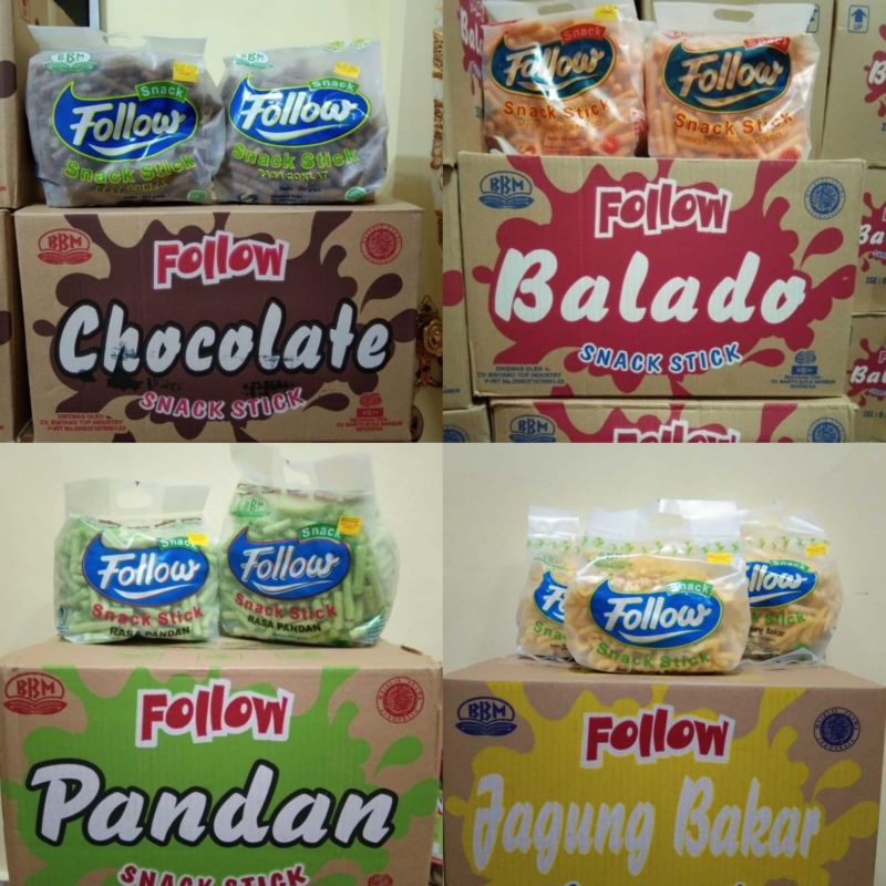 

STIK FOLLOW RASA BALADO,JAGUNG, PANDAN,COKELAT/STICK FOLLOW/SNACK FOLLOW