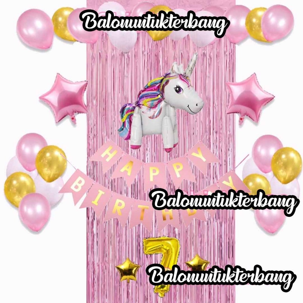 Paket dekorasi balon ulang tahun anak tirai unicorn/balon curtain