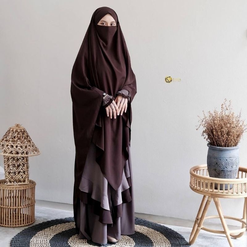 Set Setelan Gamis AMIRA Series French Khimar Fk Jilbab Jumbo Cadar Instan Wanita Muslimah Syari