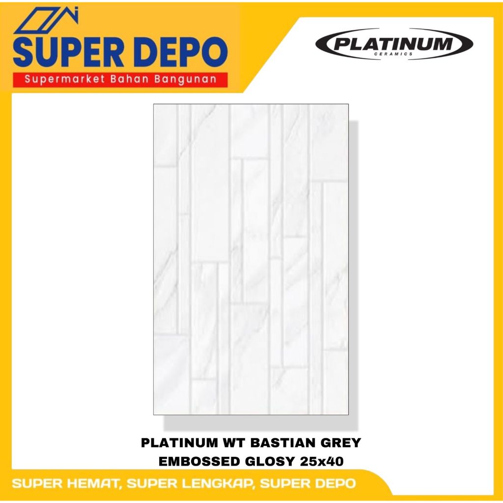 KERAMIK DINDING PLATINUM WT BASTIAN GREY EMBOSSED GLOSSY 25X40