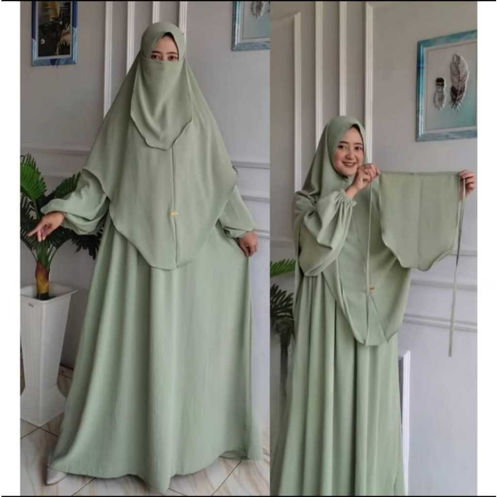 Baju gamis 2026 model terbaru gamis lebaran Sahra Syar'i set khimar + cadar baju lebaran wanita eleg