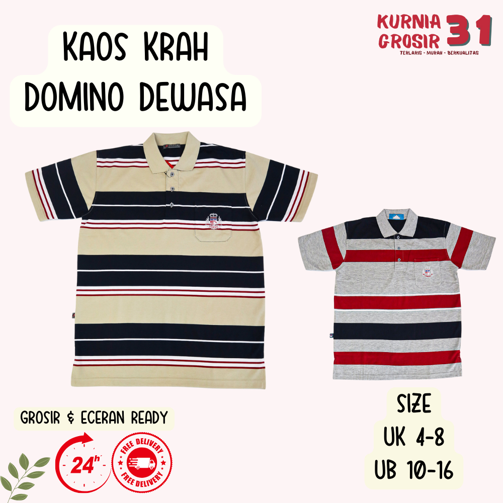 Kaos Krah Domino Motif Salur Pria / Baju Kerah Jumbo / Pakaian Laki-Laki Dewasa