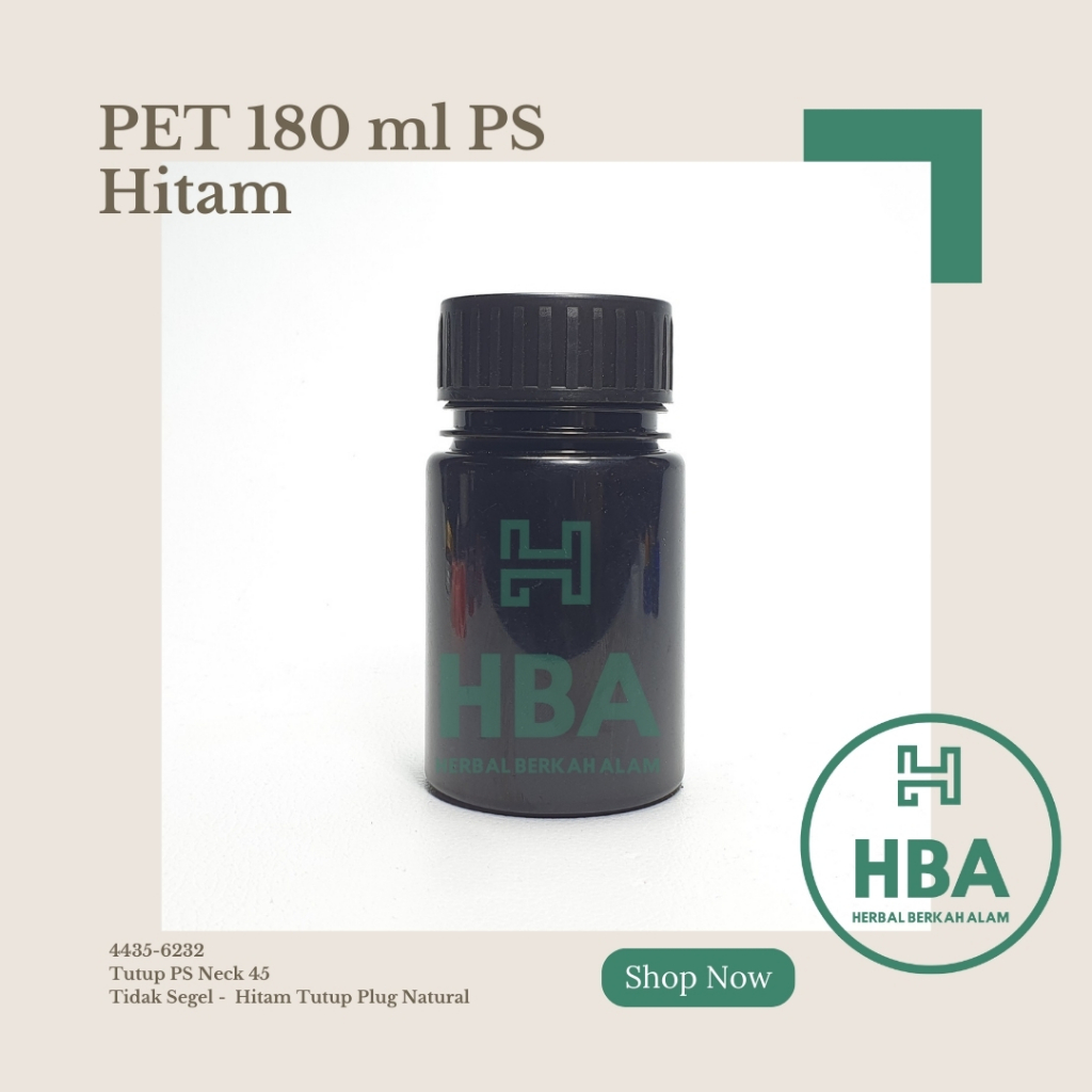 Botol Obat 180 ml Hitam Tutup Hitam Gerigi Besar / Botol Obat / Botol Plastik / Botol Kosong / Botol