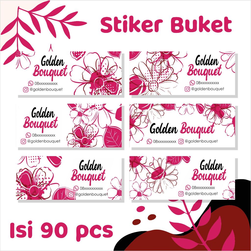 

(ISI 90 PCS) Stiker Buket Bunga Label Sticker Bouquet Flower Bisa Custom [PINK-PURPLE EDITION]