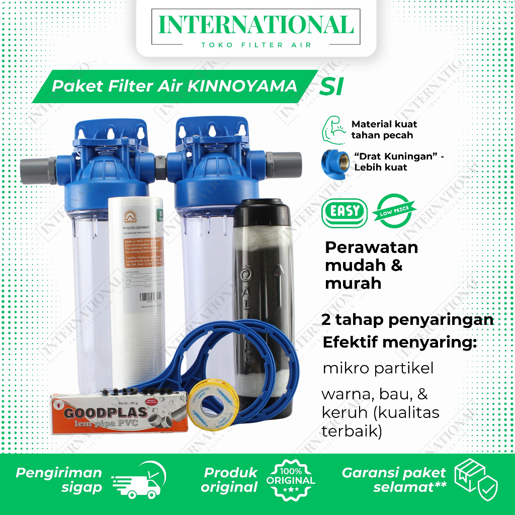 Paket Filter Air Toren 2 tahap / Penjernih Air Sumur Bor Keruh Bau / Filter Air Kran Karbon Aktif