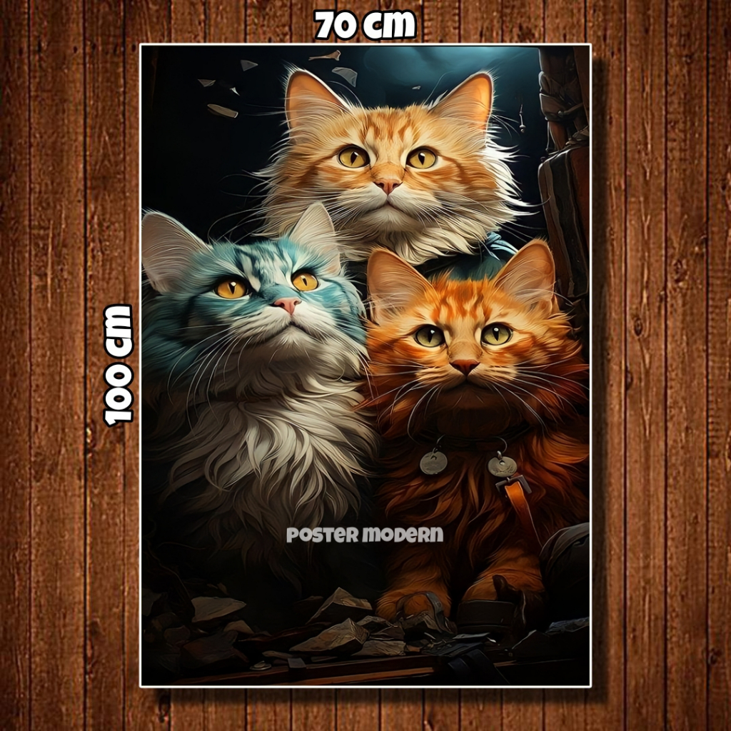 HIASAN DINDING POSTER GAMBAR KUCING 3D ART UKURAN BESAR #08 / POSTER KUCING GAMBAR ANGGORA / POSTER 
