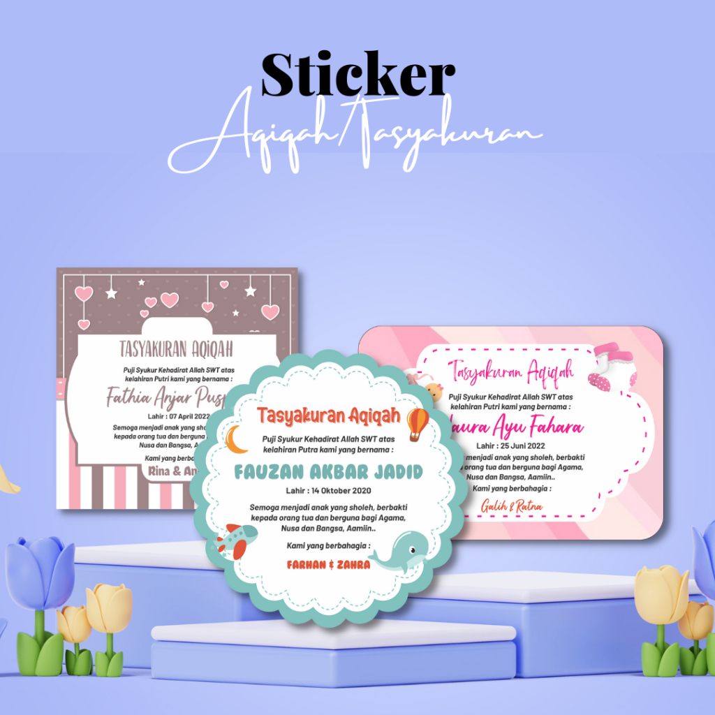 KARTU/STIKER Ucapan NASI BOX Kelahiran Tasyakuran Aqiqah Bayi Anak Khitanan